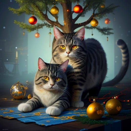 Whimsical Christmas Cat in Vibrant Holiday Atmosphere