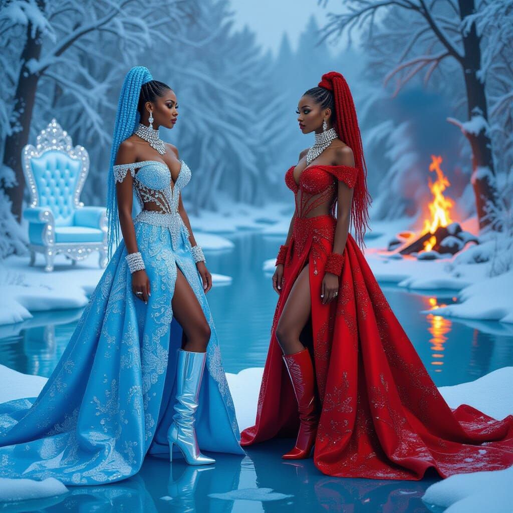Dual Portraits of African American Women: Fire and Ice