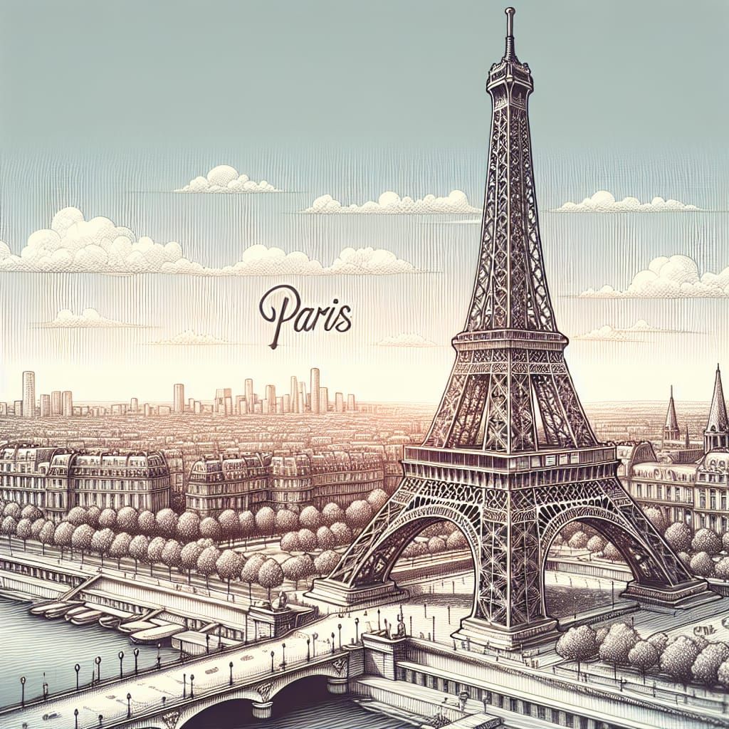 Iconic Eiffel Tower in Paris Against Skyline