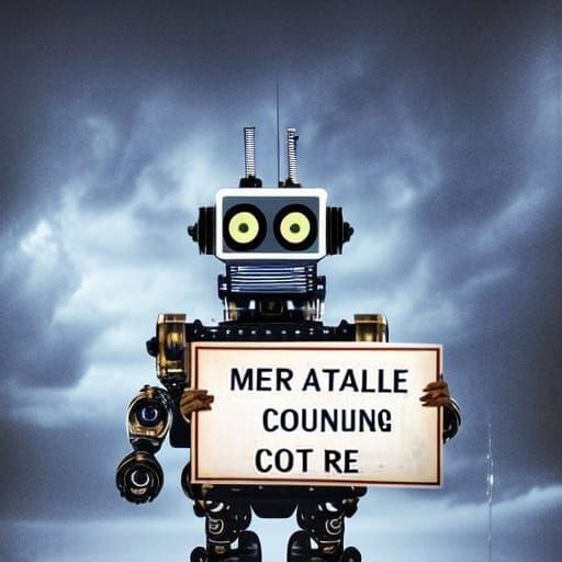 Hyperdetailed Robot Holding Sign With Message