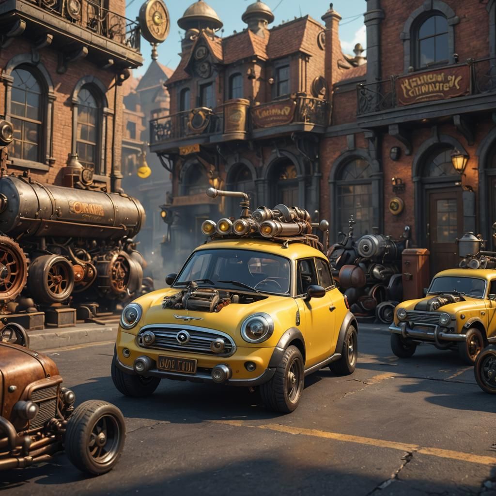 Minion and Steampunk Hot Rod in 4K 3D