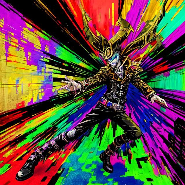 Steampunk Demon Glitch Art in Graffiti Style