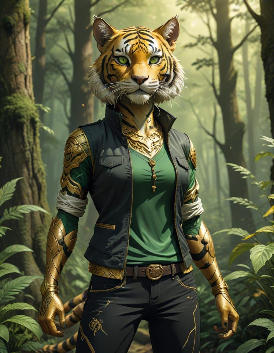 Confident Tabaxi Detective in Vibrant Forest