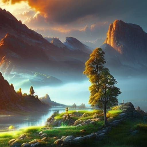 Detailed Tree Landscape: Digital Matte Painting