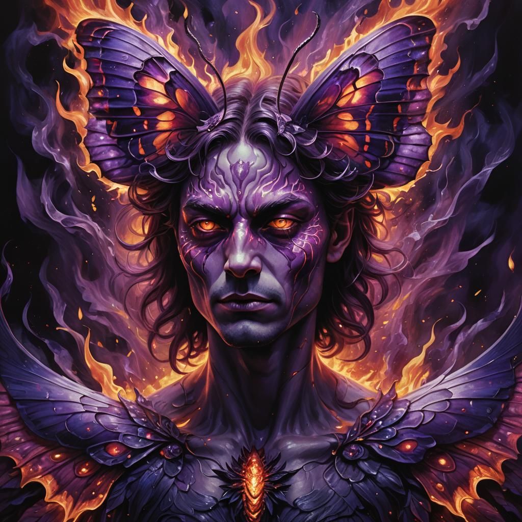 Flaming Purple Moth in Dark Fantasy Style