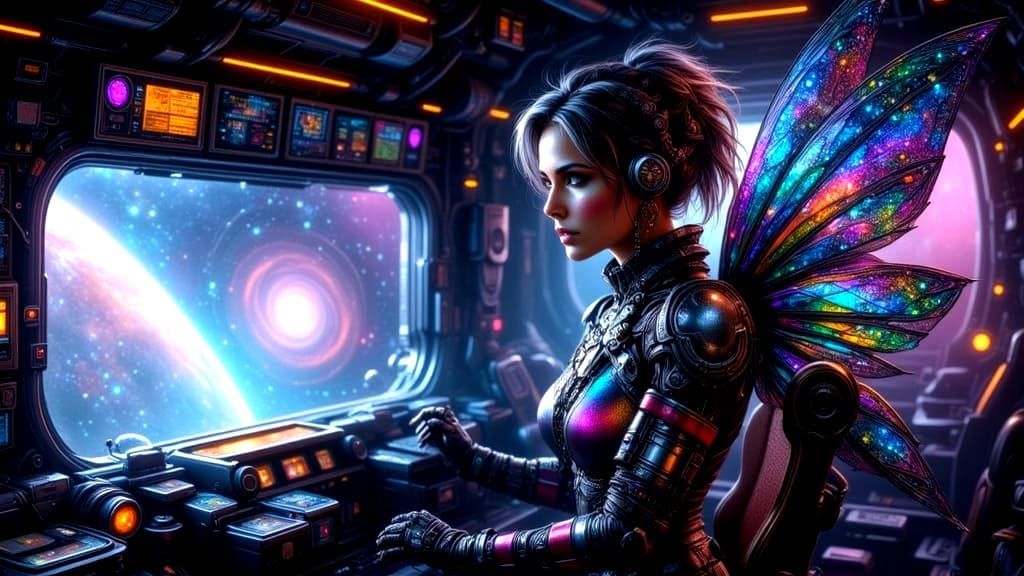 Native-American Cyborg Fairy Punk in Retro Rocket