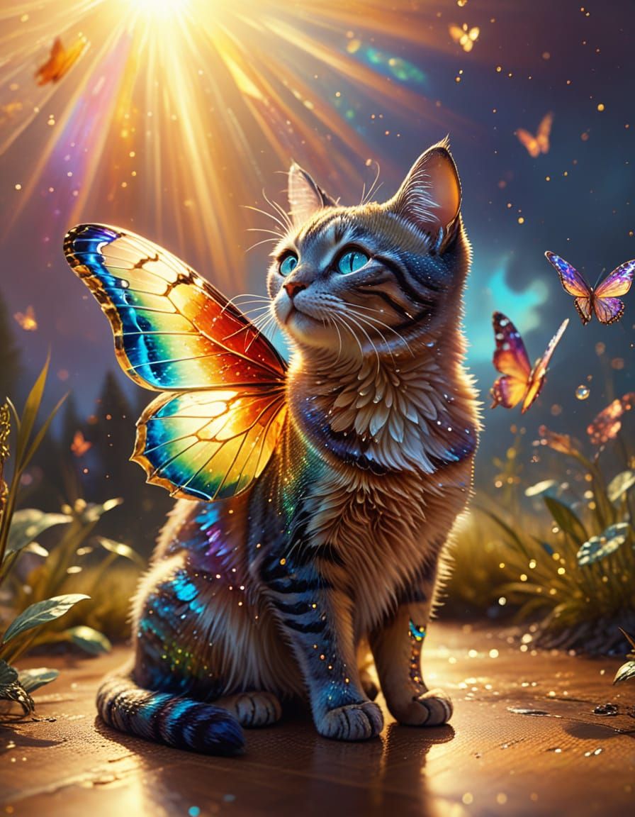 Glass Cat Plays in Heaven: Whimsical Fantasy Art