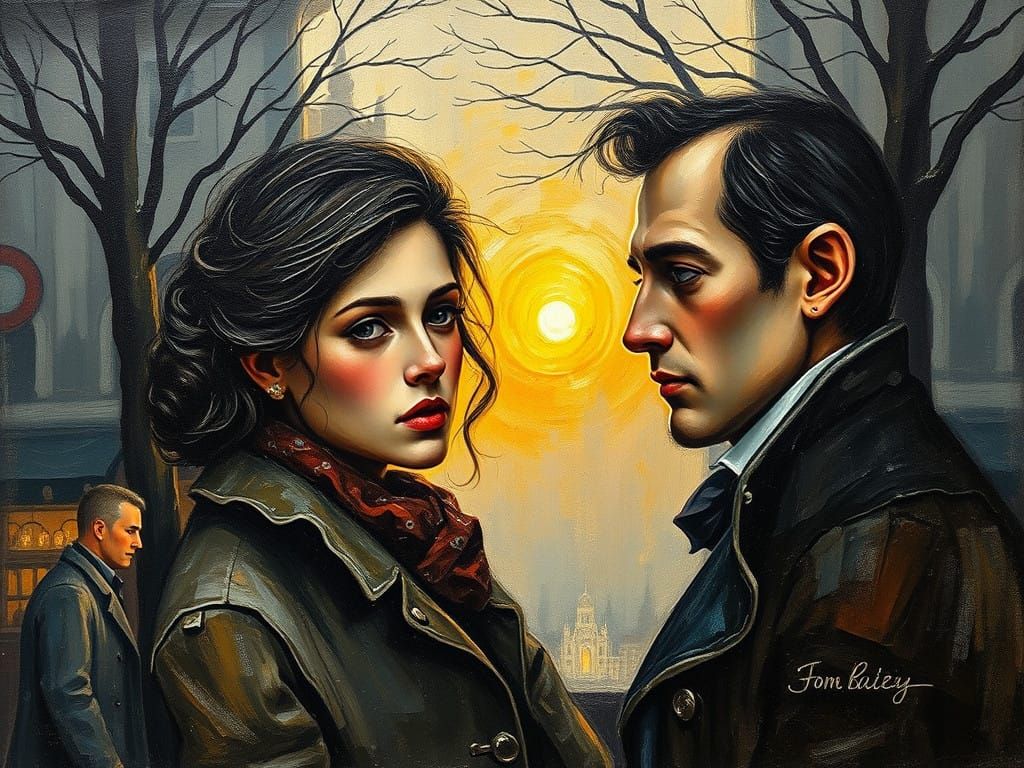 Romantic Cafe Scene in Tonalist Oil Painting