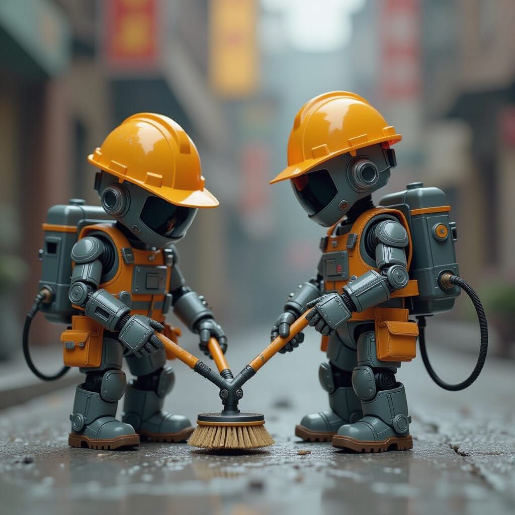 Miniature Robots Polish Shoes in Futuristic Style