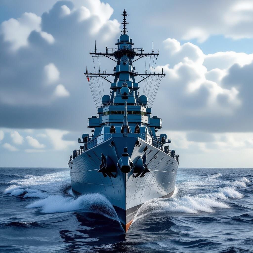 USS Iowa Battleship Sailing At Sea
