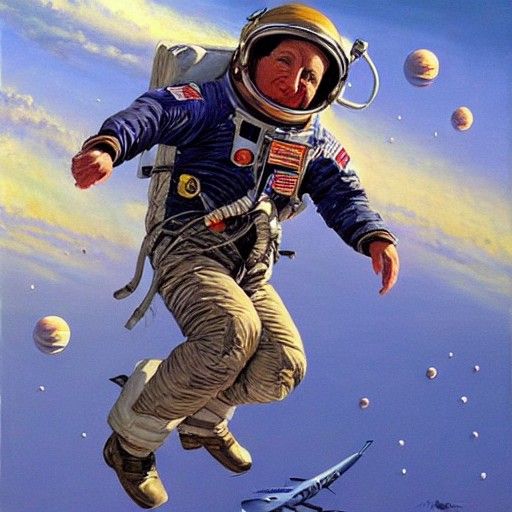 Astronaut's Leap of Faith as Oil Painting
