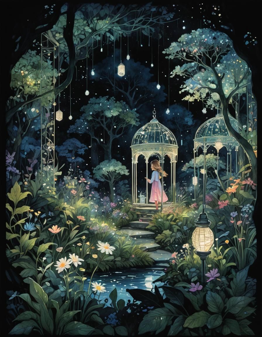 Magical Night Garden: Watercolor, Fractals, and 3D Shading