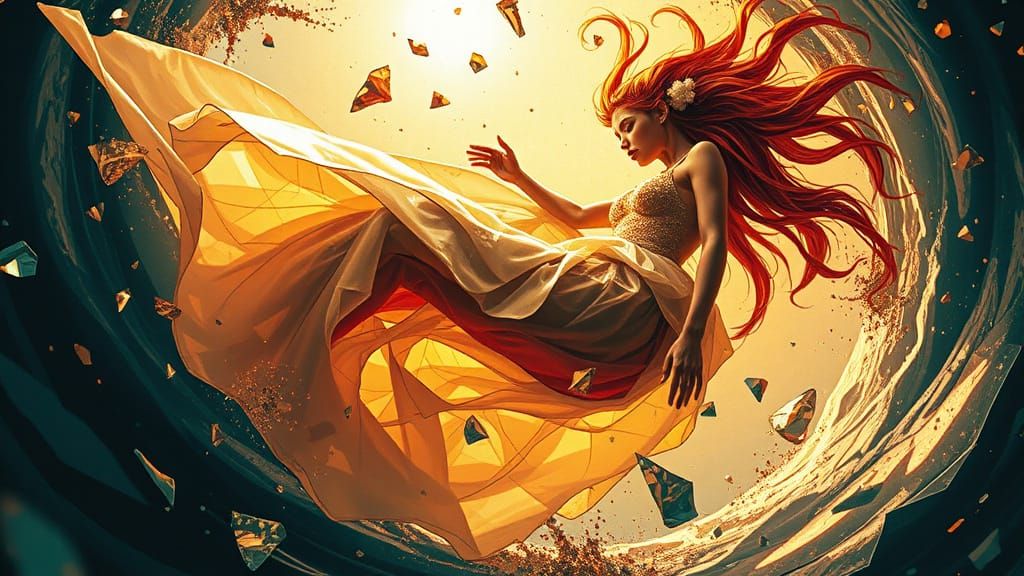 Ethereal Being in Vibrant Whirlpool Vortex