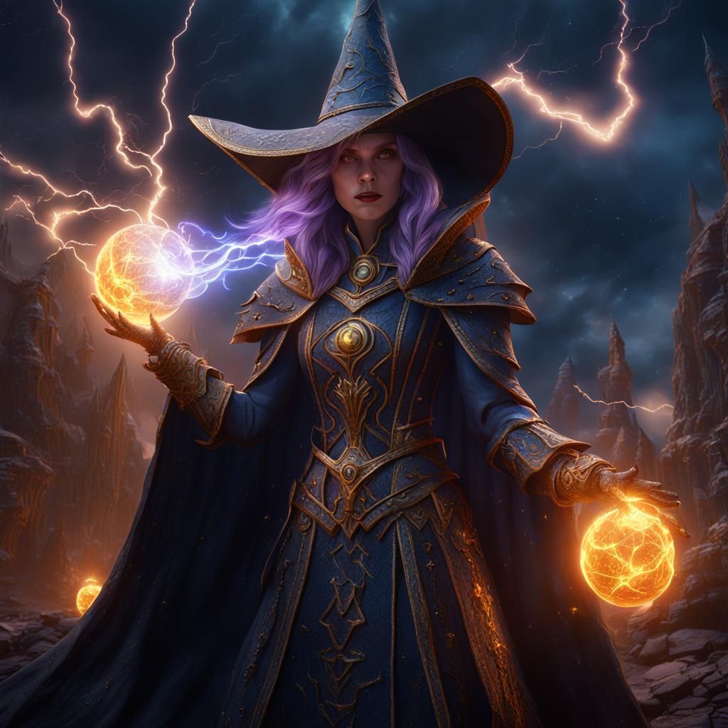 Solar Lightning Witch in Detailed Matte Painting