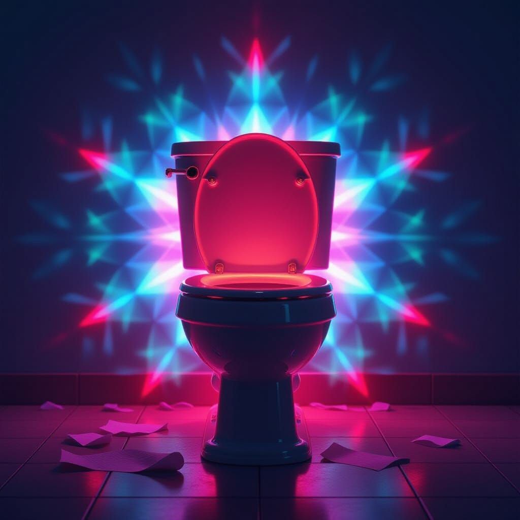 Neon Lit Dirty Cathole with Kaleidoscope Toiletpaper