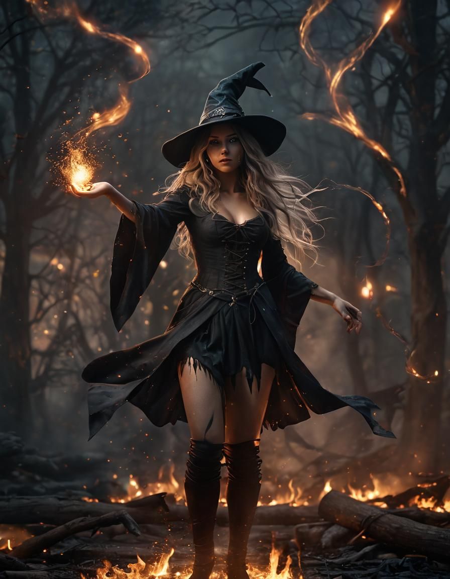 Majestic Fire Witch with Magic Lights