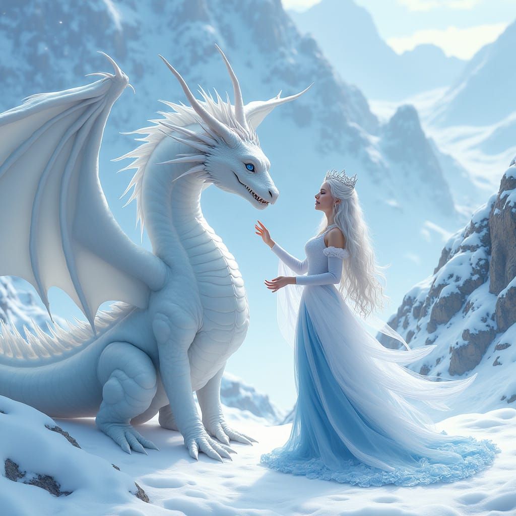 Majestic White Dragon in Winter Wonderland