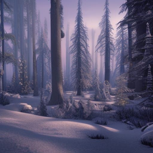 Detailed Winter Forest Matte Painting in Deep Color