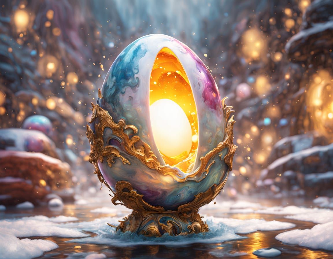 Ethereal Abstract Egg Art in Vibrant Surrealism Style