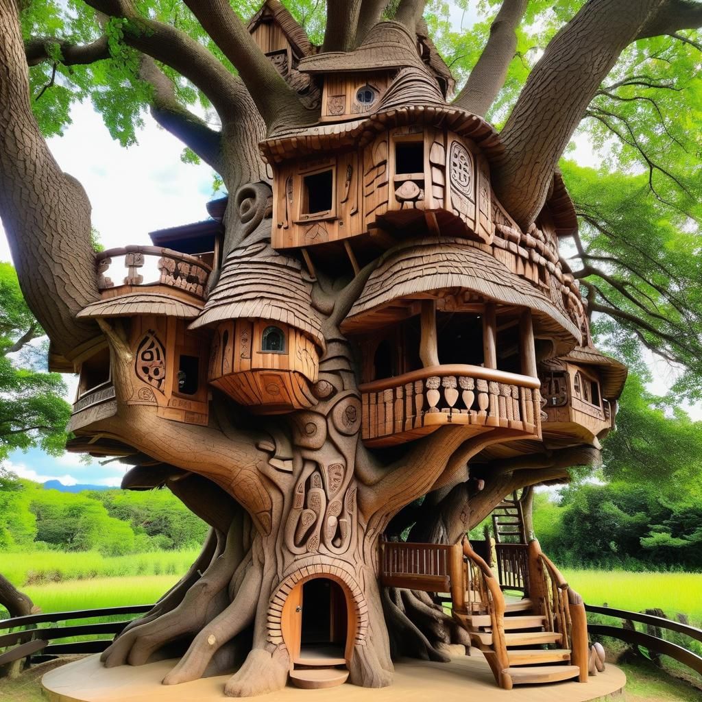 Amazing Treehouse in a Beautiful Tree: Hyperrealistic Photo