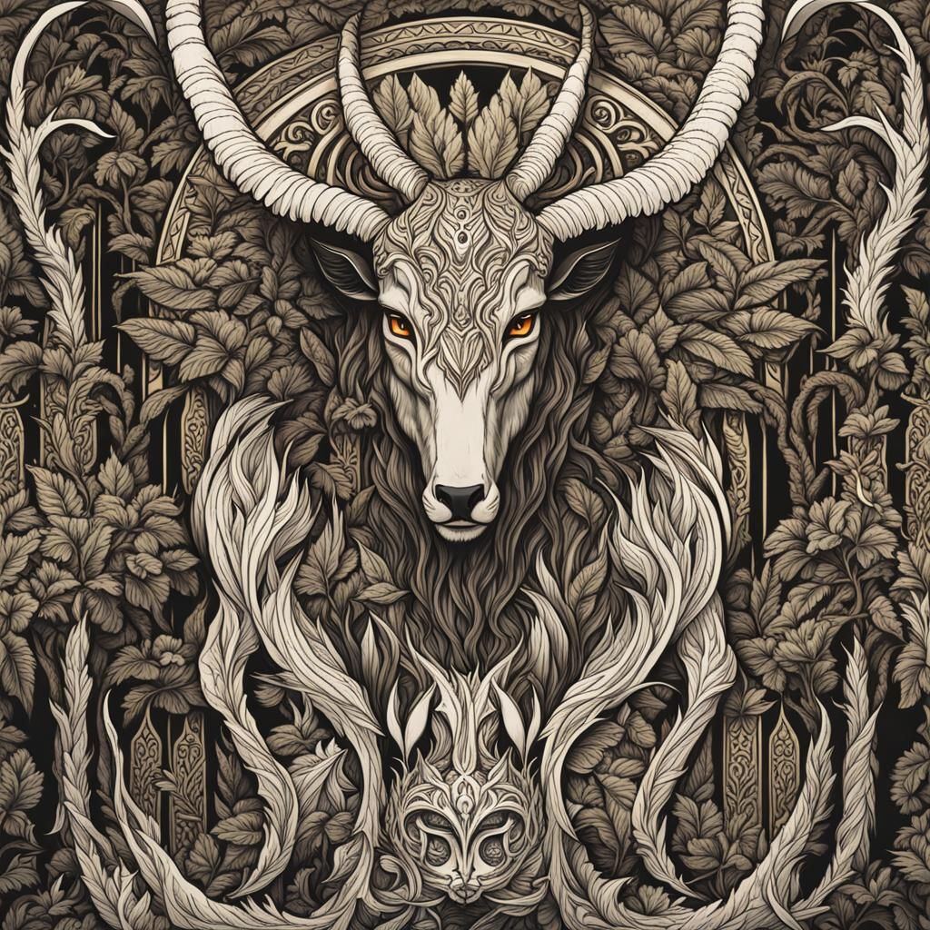 Winged Jungle Beast with Antlers and Split Jaw