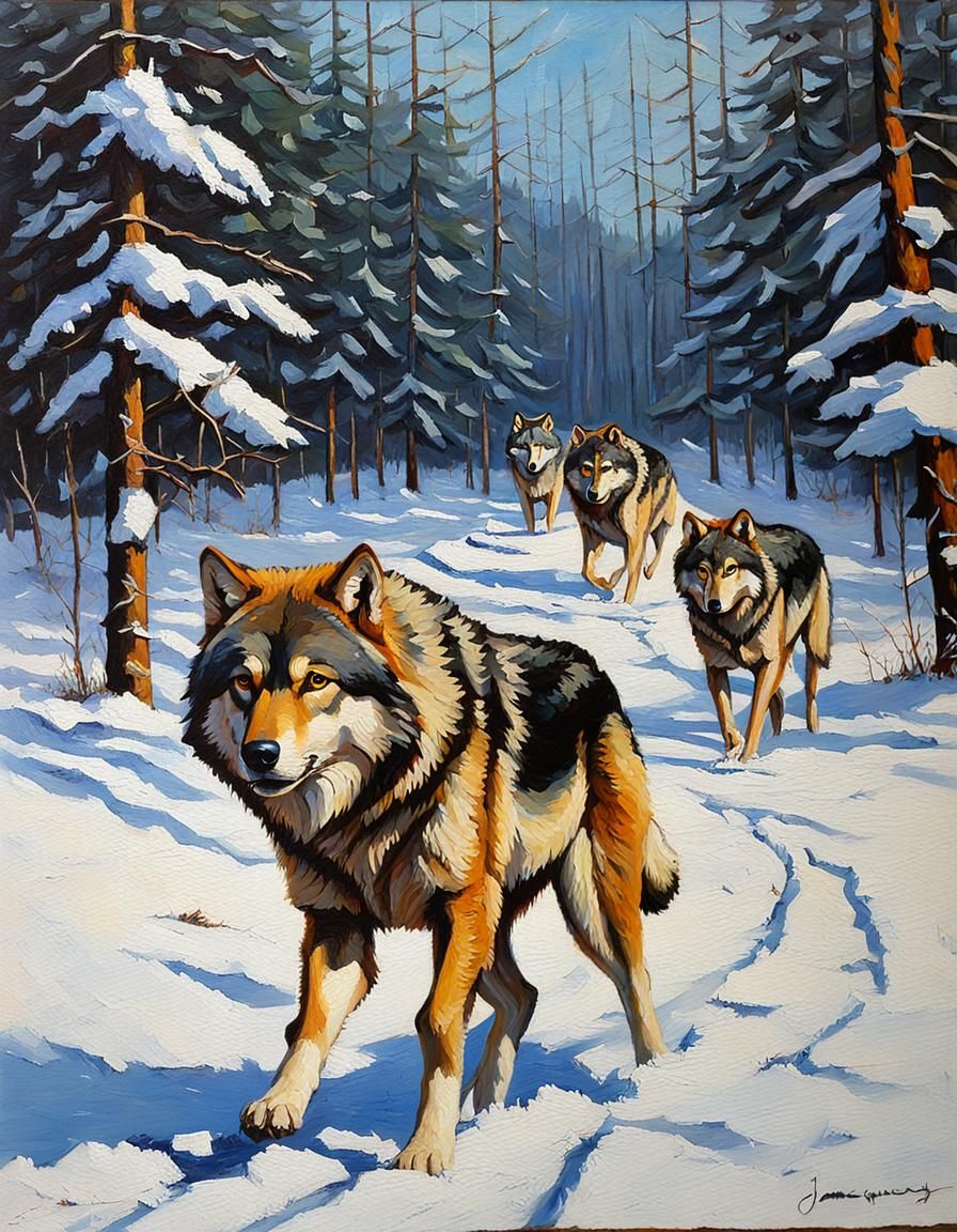 Majestic Wolf in Oil Painting Style