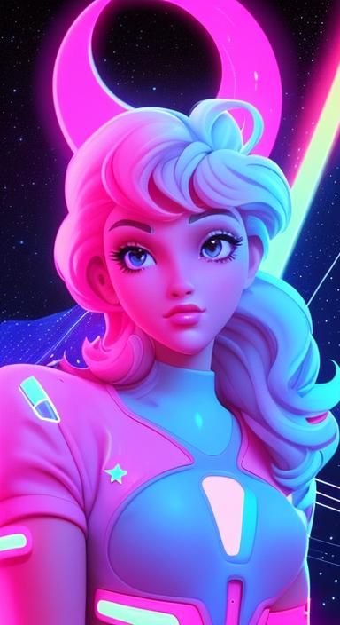 Synthwave Moon and Stars in Neon Retro Style