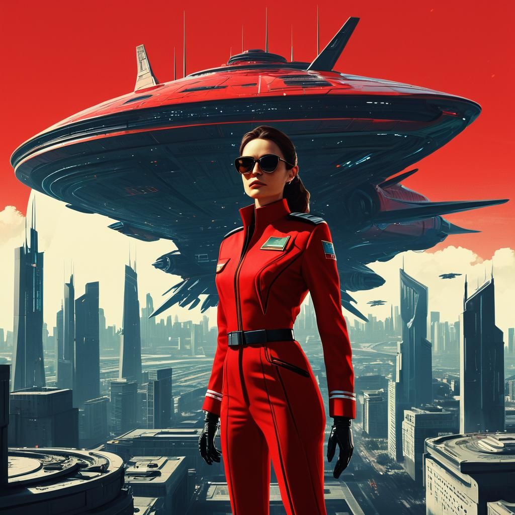 Sci-Fi Poster of Woman with Alien Ship