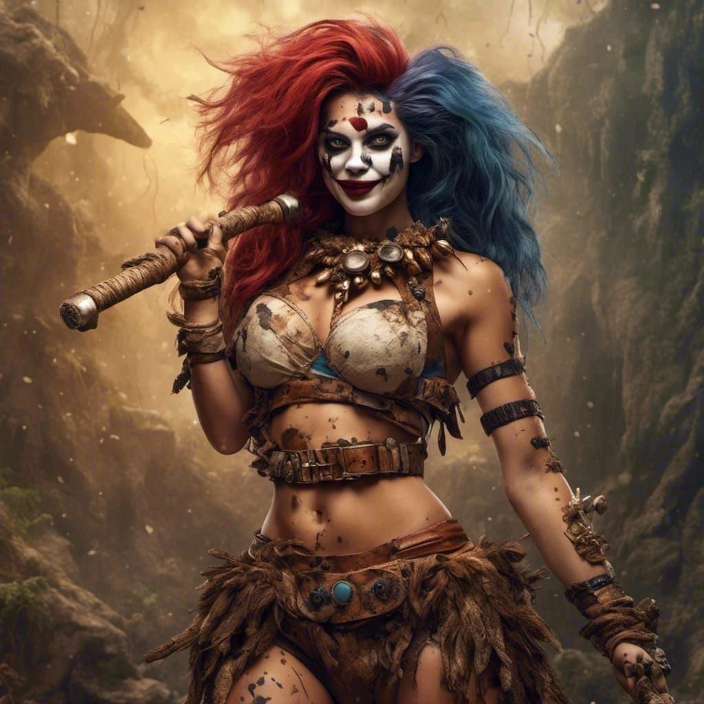 Harley Quinn as Hyperreal Cavewoman Warrior