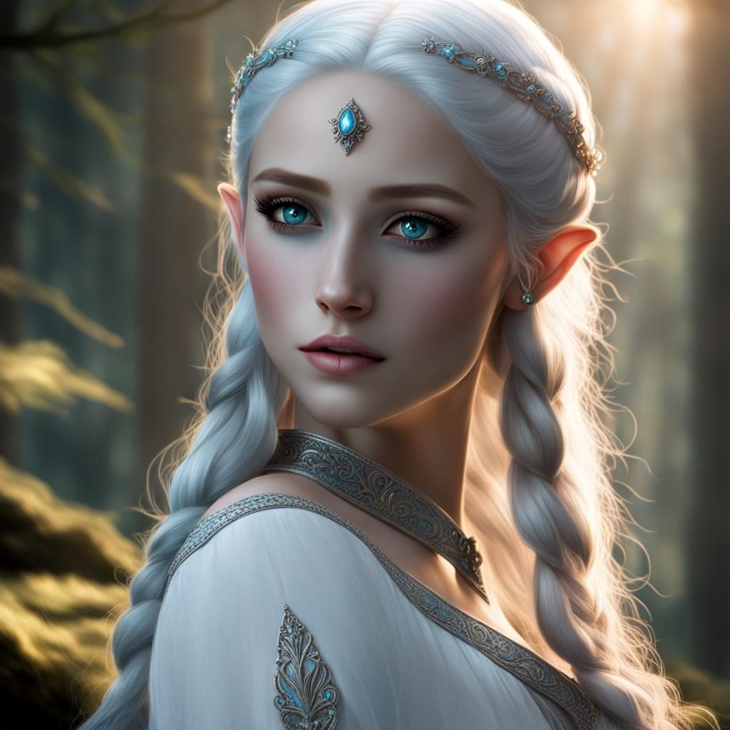 Elegant Elf Princess with Pale Skin and Freckles