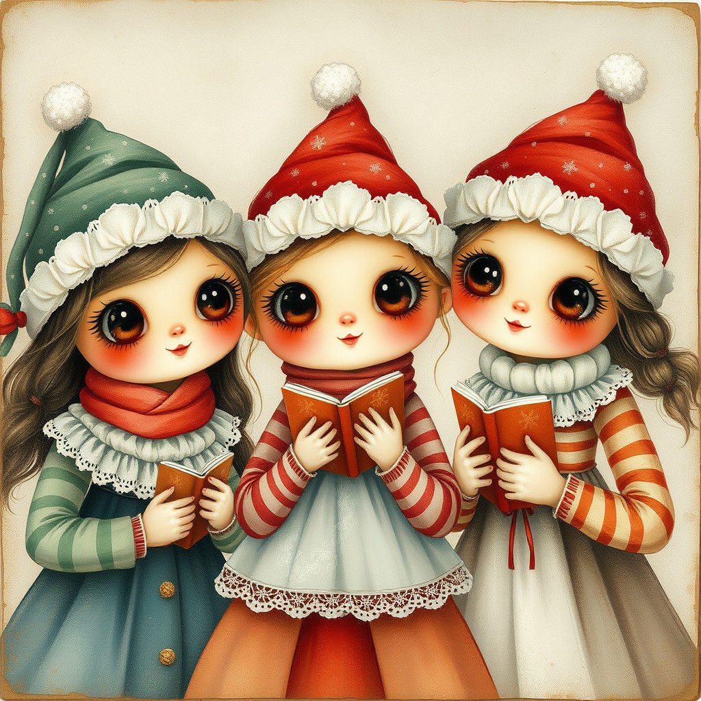 A vintage postcard illustration of a Christmas Carol singers