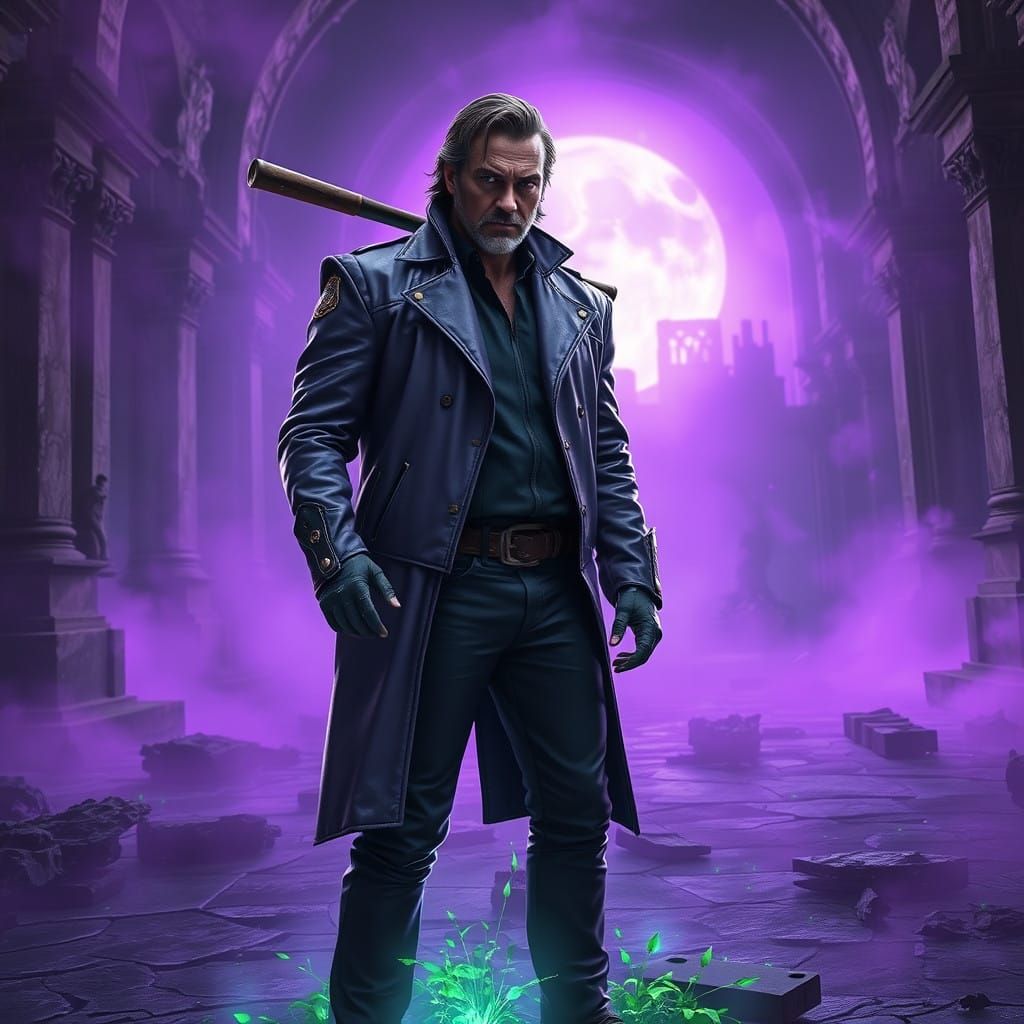 Regal Negan in Lavender Leather, Surrounded by Mystical Twil...
