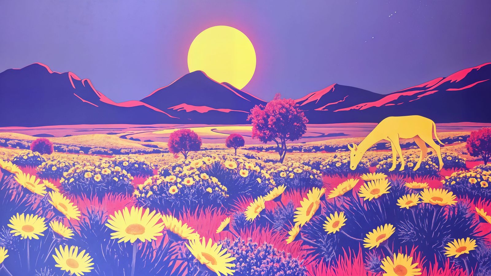 Karoo Scene with Fynbos Blooms in Halftone Print