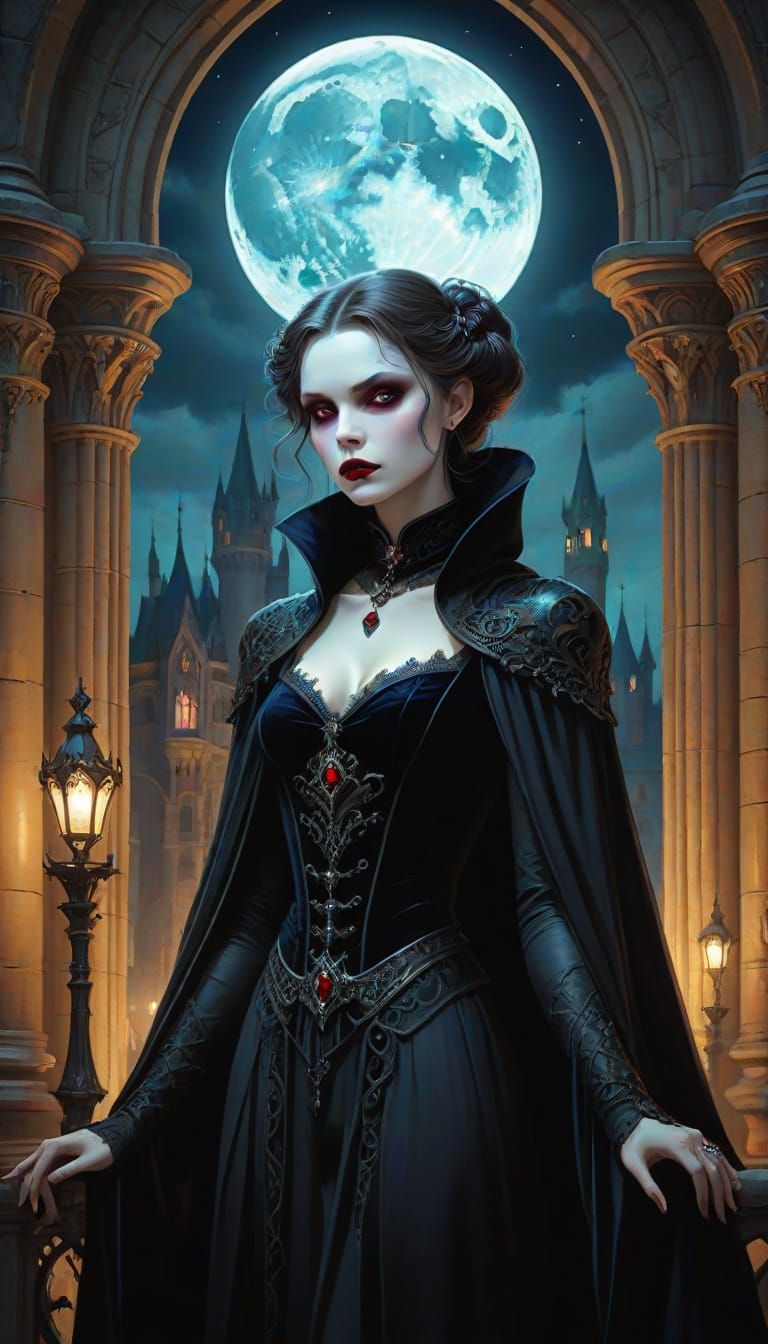 Aristocratic Vampire in Moonlit Gothic Castle