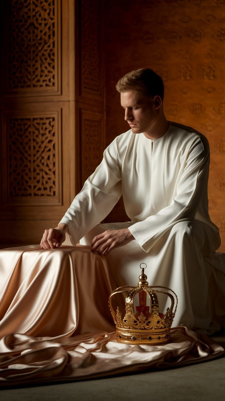 Man Contemplating Royalty in Ancient Arabian Setting