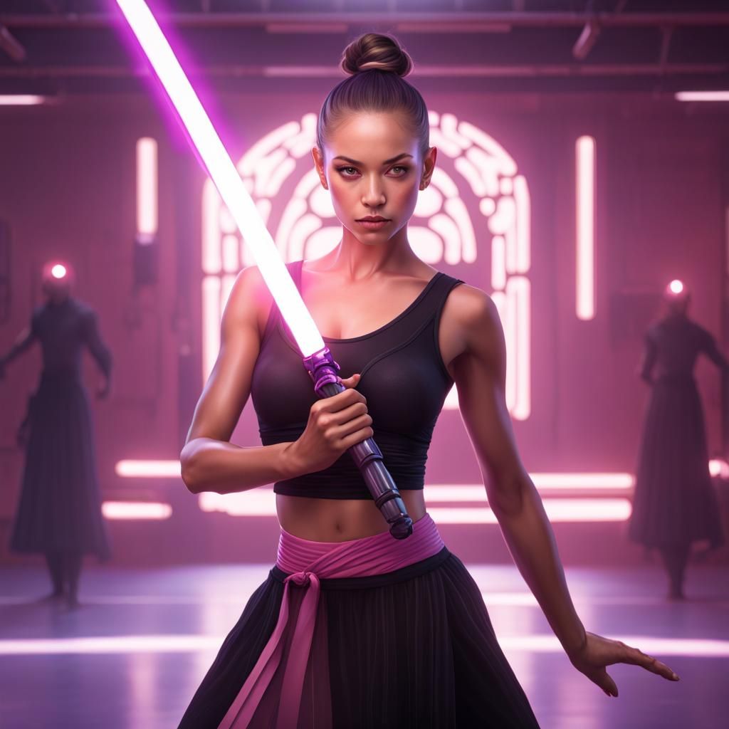 Ballerina Jedi with Violet Lightsaber, Digital Art