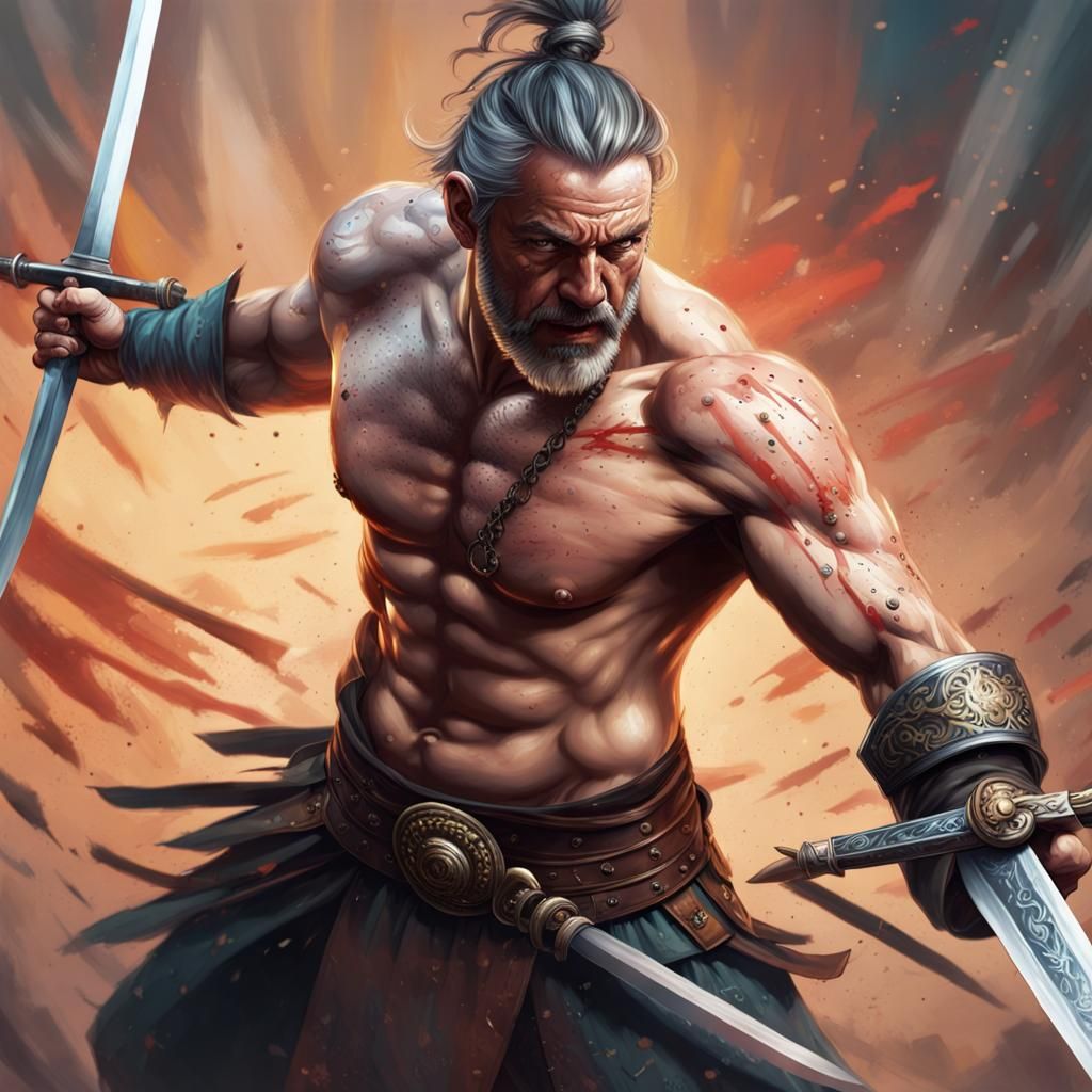 Warlord Trains Shirtless Before Battle: Hyperrealistic Splas...