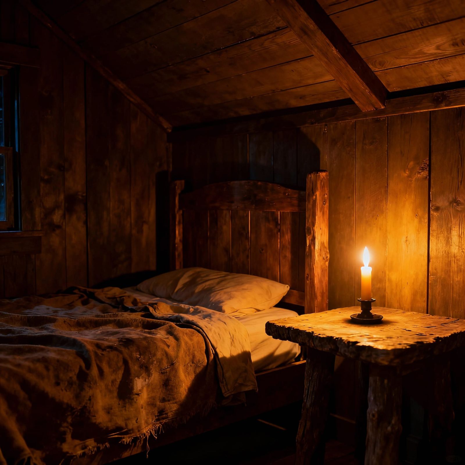 Wild West Bedroom at Night with Candle