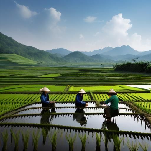 Picturesque Rice Paddy Scene in the Far East