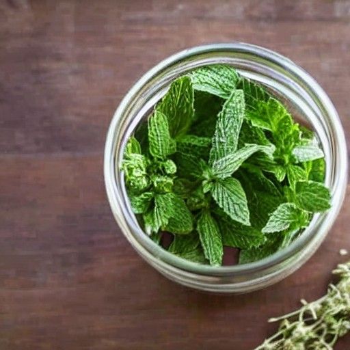 Fresh Peppermint Herbs in Glass Jar