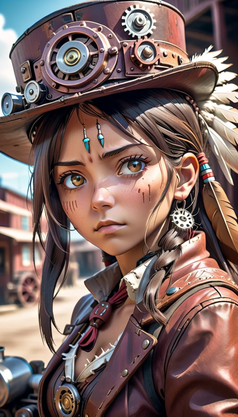Steampunk Gunslinger Portrait in Anime Style