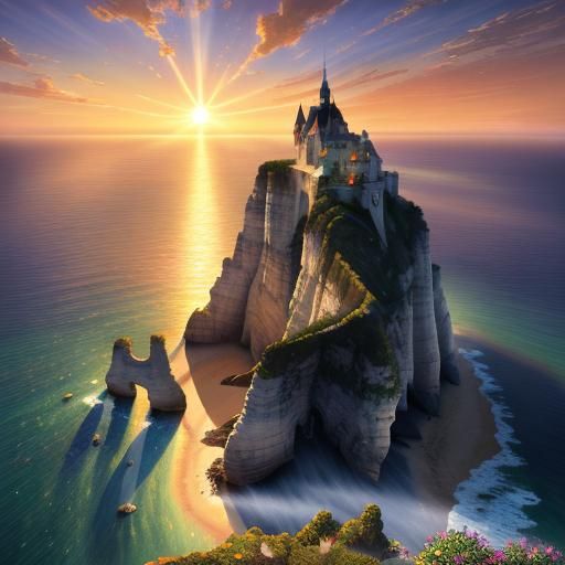 Etretat Sunset: Neo-Impressionist Fantasy Art