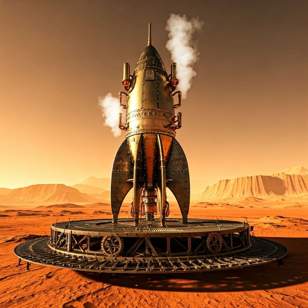 Steampunk Rocket on Mars Launchpad