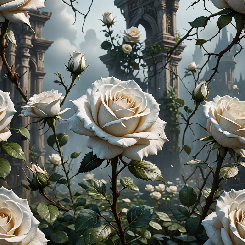 Detailed Matte Painting of a White Rose