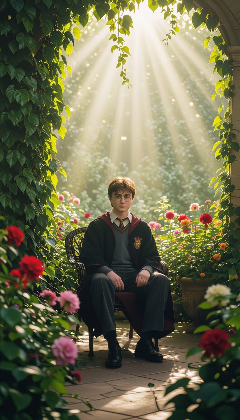 Harry Potter in Lush Garden, Cinematic Film Still