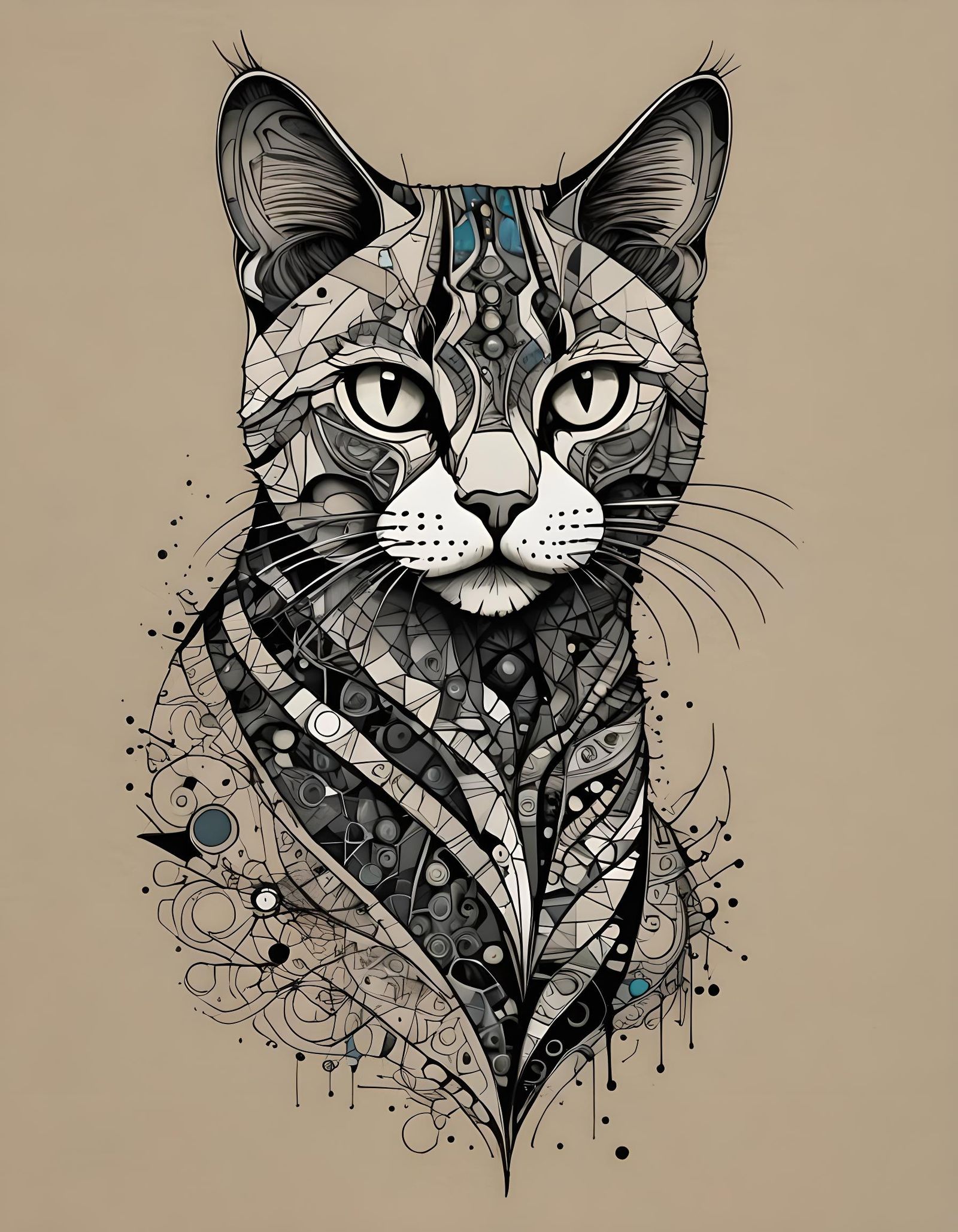Abstract Cat T-Shirt Design in High Fashion Style