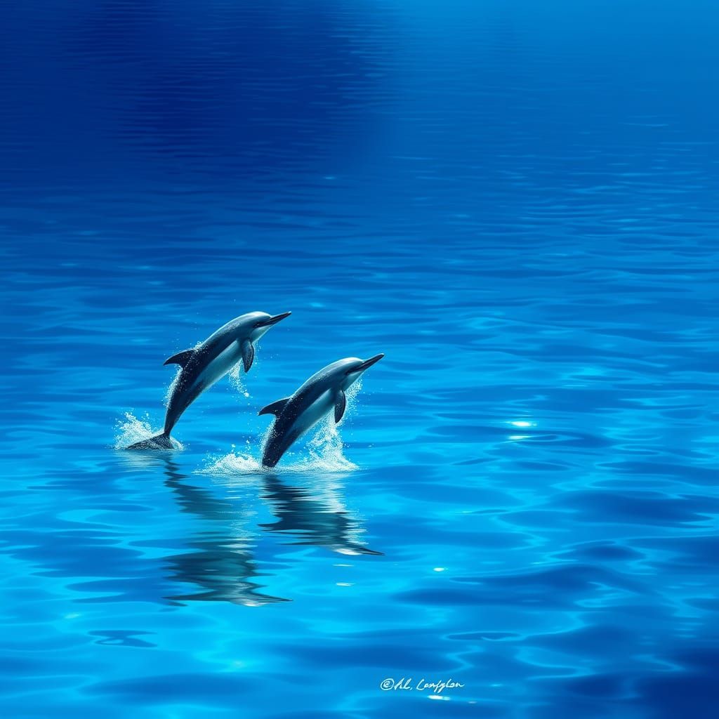 Serenity in Azure Waters with Leaping Dolphins