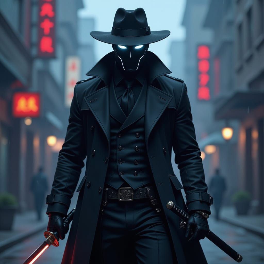 Cyber Noir Cowboy Warrior with Electric Katana