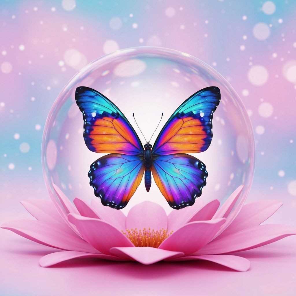 Iridescent Butterfly Encased in Glass Sphere