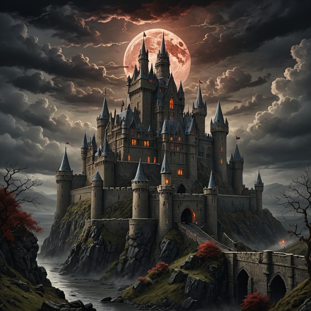 Macbeth's Castle Under a Blood Moon, Detailed Matte Painting